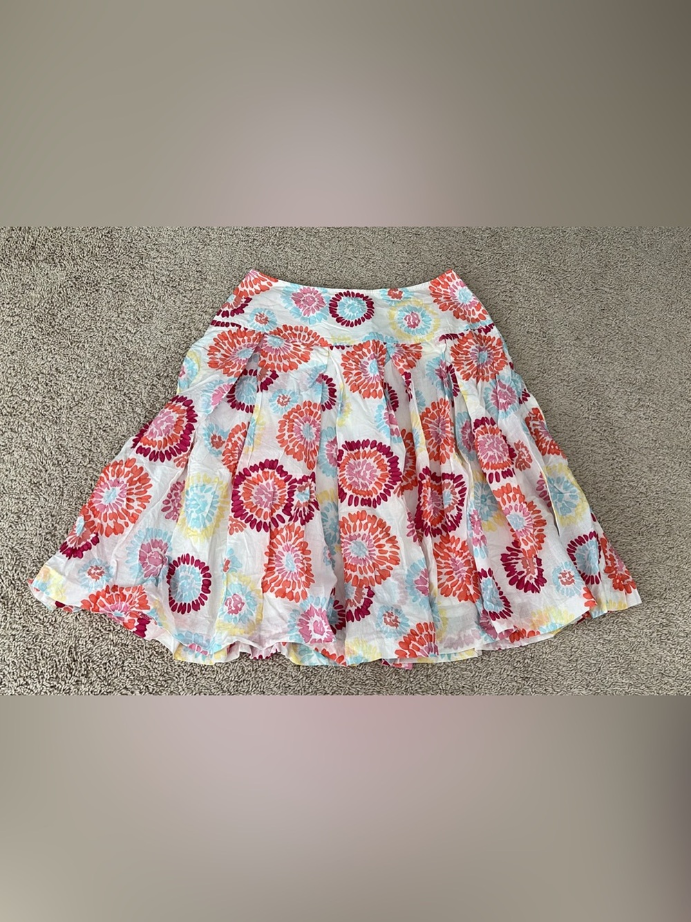 cleo White Skirt with Coral, Pink & Aqua Floral Medallions
